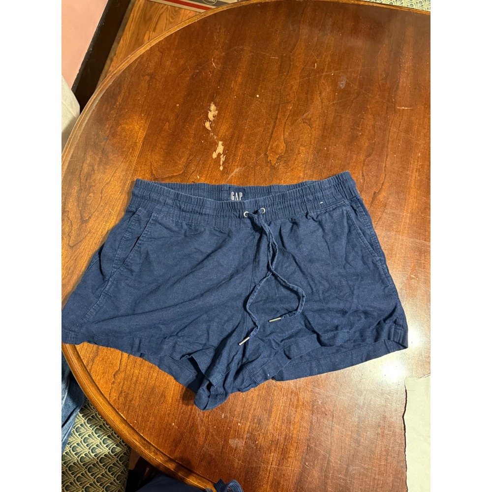 Gap‎ Womens Navy Blue Linen Blend Pull On Drawstring Shorts Size Large
